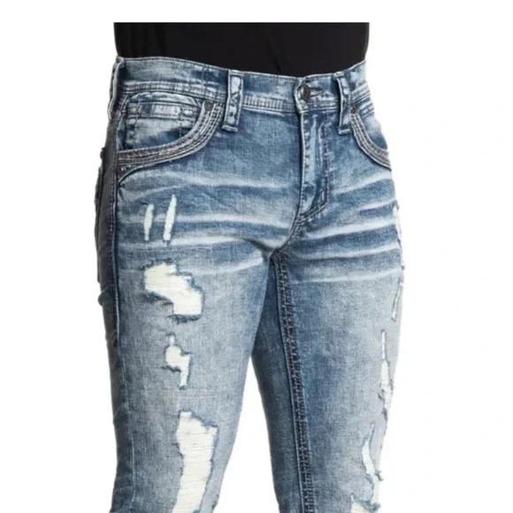 Affliction Men's Denim Jeans Gage Peak Groves Embroidered Blue $135 - Picture 7 of 9